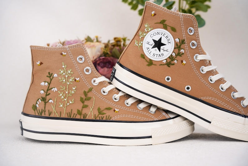 Custom Converse Bridal Flowers Embroidered High Tops
